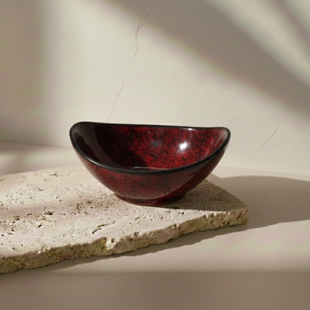 ruby red oval ceramic serving bowl set of 2 for serving snacks salads desserts and daily dining use